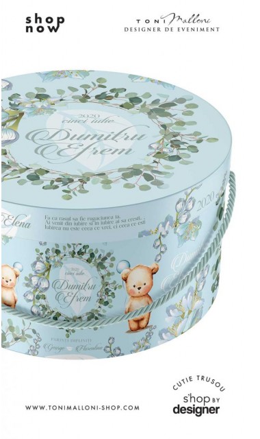 Cutie trusou botez albastra cu eucalipt si un ursulet haios Little Blue Bear 1